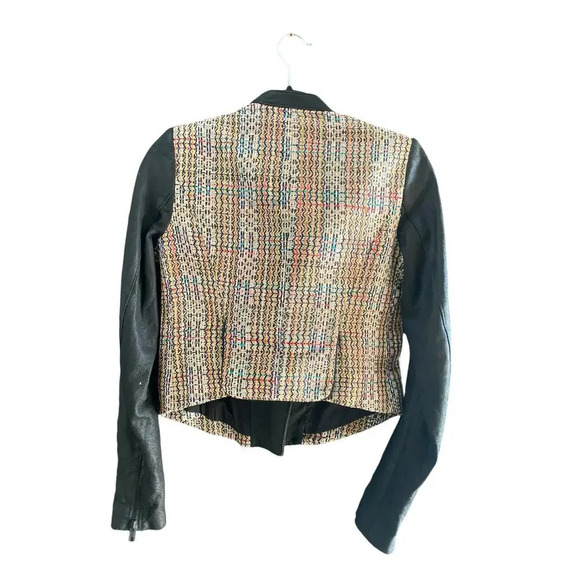 Theory Assymetrical Leather Silk Tweed Rainbow Moto Jacket Size 4 - Picture 4 of 7